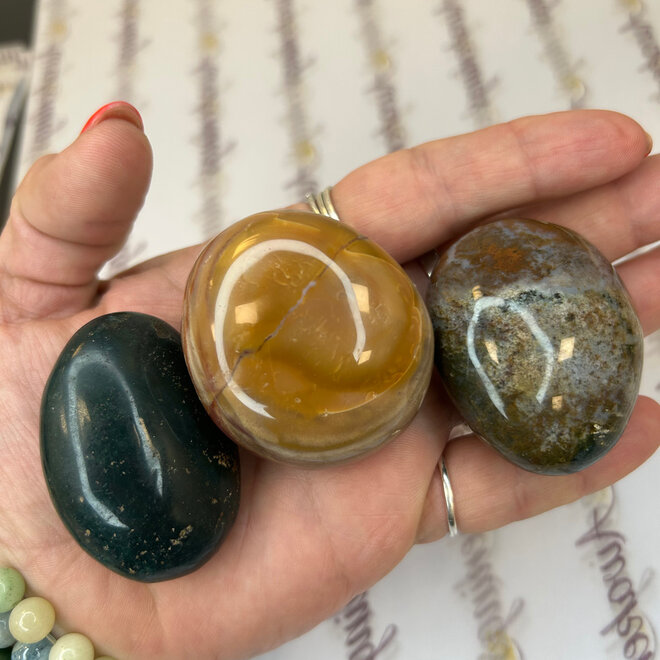 Ocean (Sea Sediment) Jasper Palm Pillow Pocket Stone Large