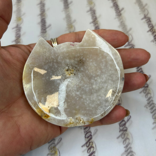 Flower Agate Cat Head Trinket Dish