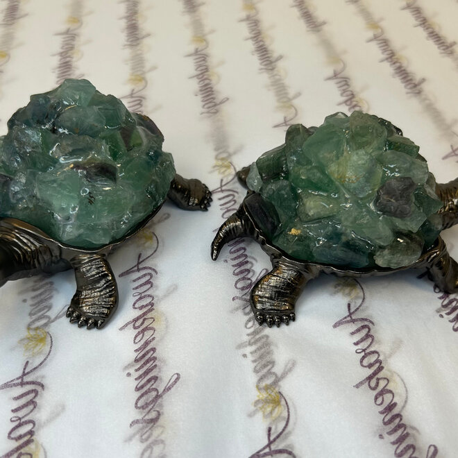 Rainbow Fluorite Turtle - Druzy 4.5" Dark Brass Color - Rough Raw Natural Carving