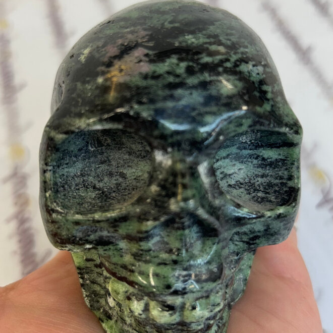 Ruby Zoisite Skull 3'' tall 3.7'' x 2.5'' base 1 lb 12.4 oz