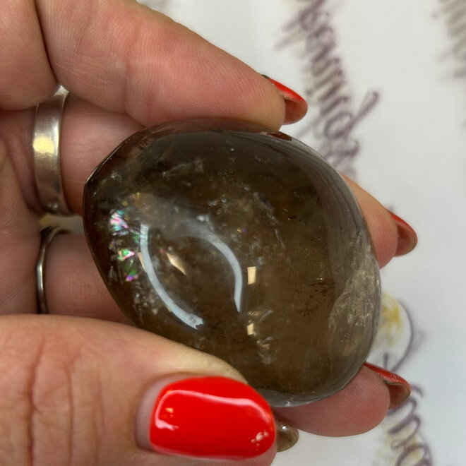 Smokey Quartz Palm Pillow Large 2.6oz Rainbow Inclusions