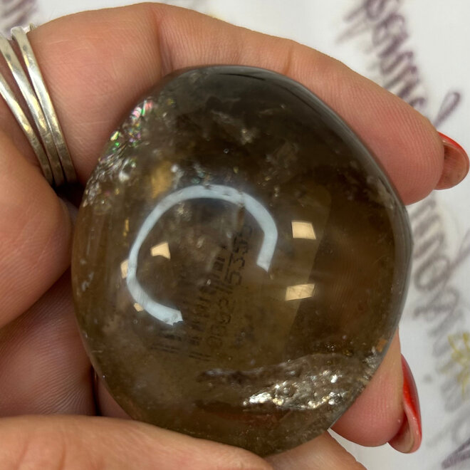 Smokey Quartz Palm Pillow Large 2.6oz Rainbow Inclusions