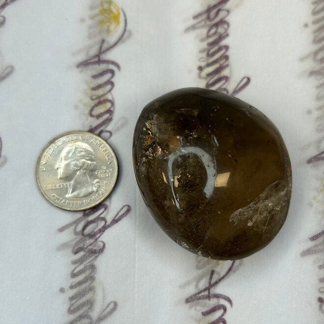 Smokey Quartz Palm Pillow Large 2.6oz Rainbow Inclusions