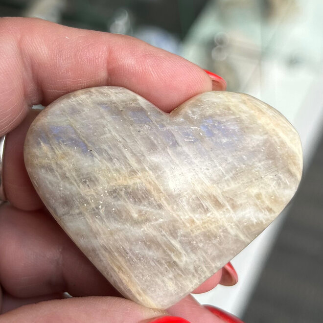 Moonstone Puffy Heart - Large  2.5'' x 2'' High Flash