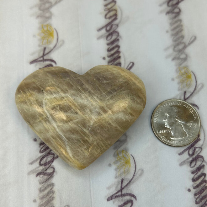 Moonstone Puffy Heart - Large  2.5'' x 2'' High Flash