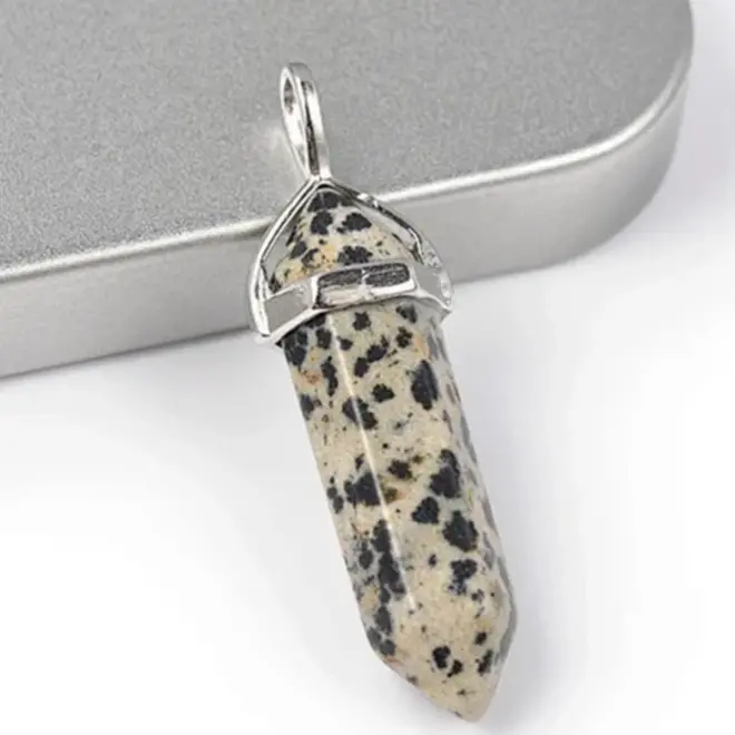 Dalmatian Jasper Double Point Pendant on 19'' Wax Cord