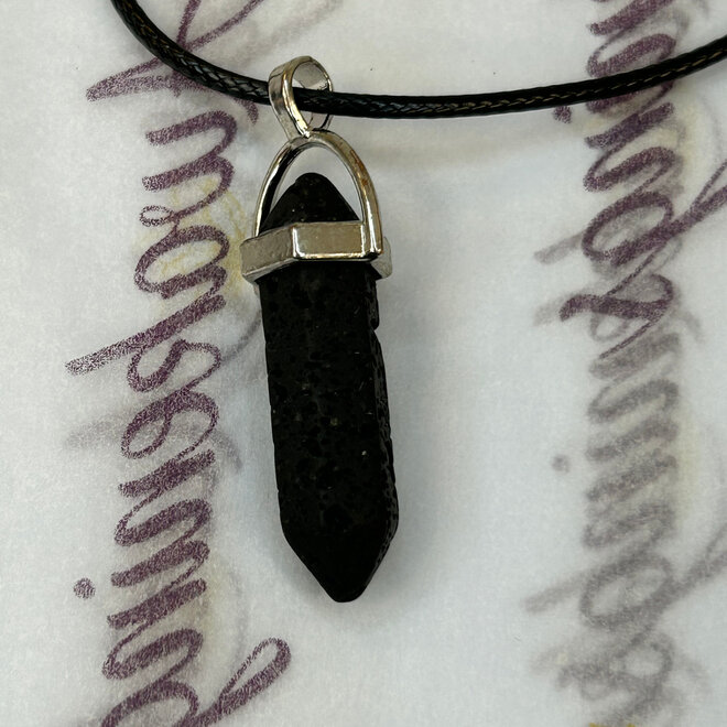 Lava Stone Double Point Pendant on 19'' Wax Cord