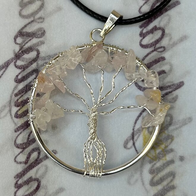 Rose Quartz Chip Tree of Life on 19'' Wax Cord