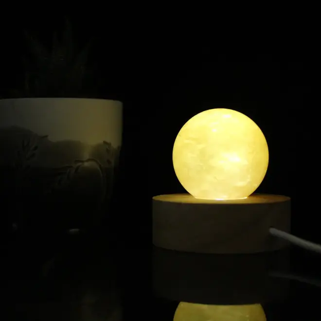 Small Wood Base Crystal Lamp Light Round Sphere LED - 2.5" USB Port