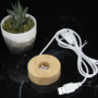 Small Wood Base Crystal Lamp Light Round Sphere LED - 2.5" USB Port