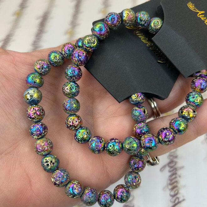 Rainbow Lava Stone 8mm - Titanium Heat Treated
