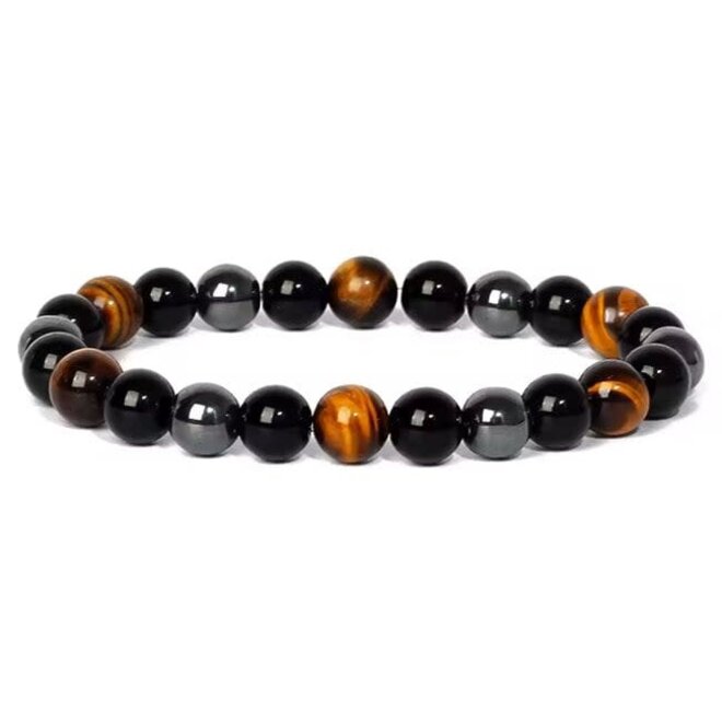 Triple Protection - 4mm -Black Obsidian, Hematite & Gold Tiger Eye (Power & Protection) Bracelets - 4mm