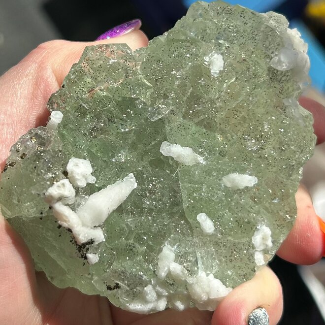 Raw Green Fluorite with Pyrite & Calcite 3'' x 4'' x 1.5 & 13.3 oz