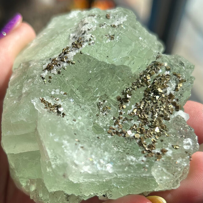 Raw Green Fluorite with Pyrite & Calcite 3'' x 4'' x 1.5 & 13.3 oz