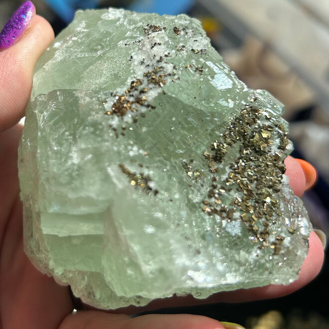 Raw Green Fluorite with Pyrite & Calcite 3'' x 4'' x 1.5 & 13.3 oz
