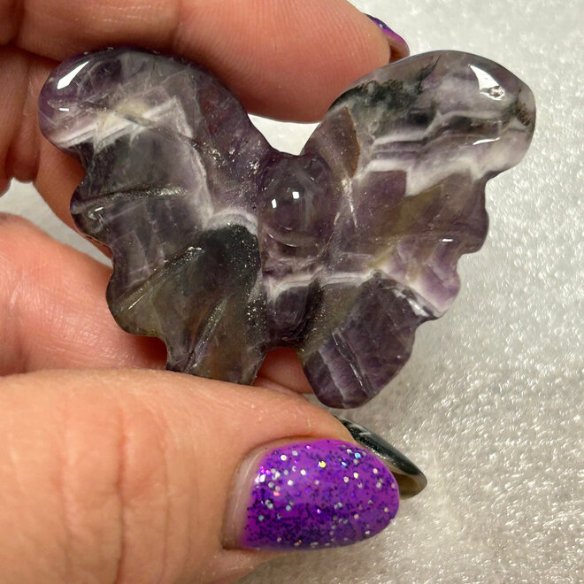 Chevron Amethyst Butterfly Carving 2''
