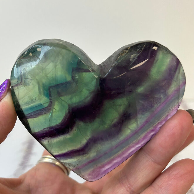 Rainbow Fluorite Puffy Heart - XL With Stand