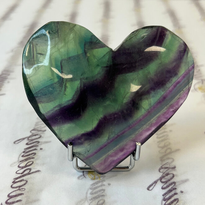 Rainbow Fluorite Puffy Heart - XL With Stand