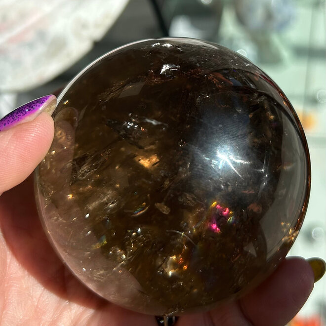 Smoky Smokey Quartz Sphere Orb (Rainbow Inclusions) 78mm