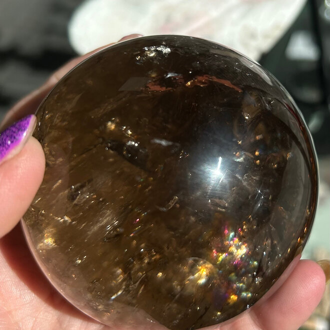 Smoky Smokey Quartz Sphere Orb (Rainbow Inclusions) 78mm
