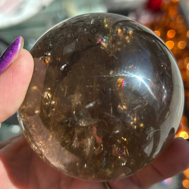 Smoky Smokey Quartz Sphere Orb (Rainbow Inclusions) 78mm
