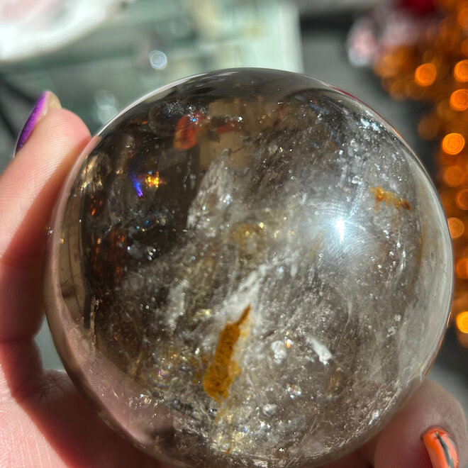 Smoky Smokey Quartz Sphere Orb (Rainbow Inclusions) 78mm
