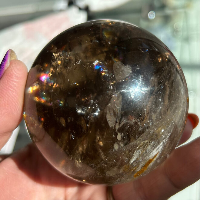 Smoky Smokey Quartz Sphere Orb (Rainbow Inclusions) 78mm