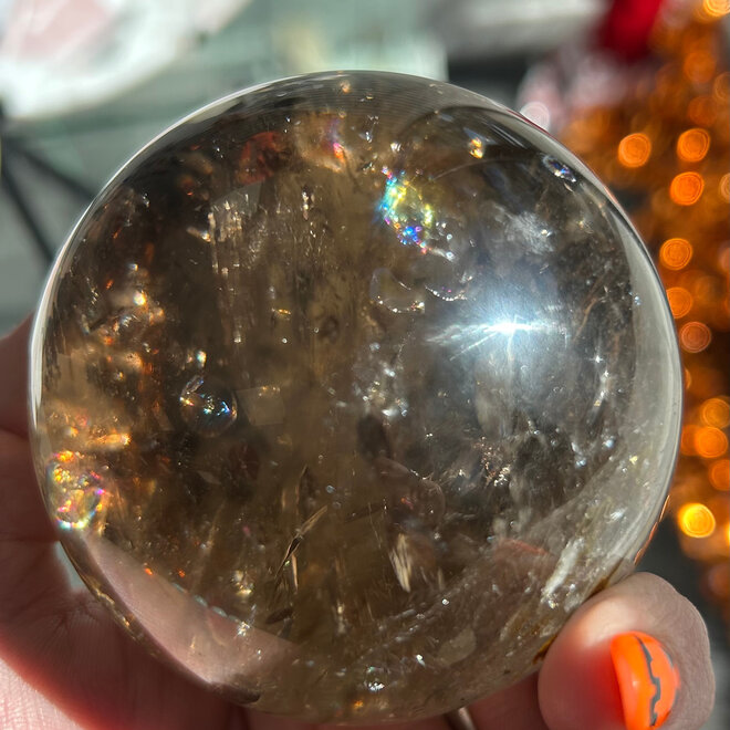Smoky Smokey Quartz Sphere Orb (Rainbow Inclusions) 78mm