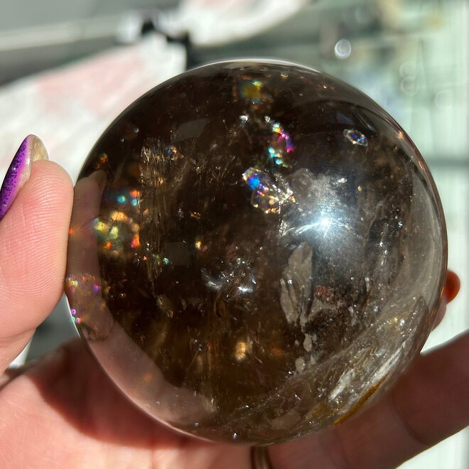 Smoky Smokey Quartz Sphere Orb (Rainbow Inclusions) 78mm