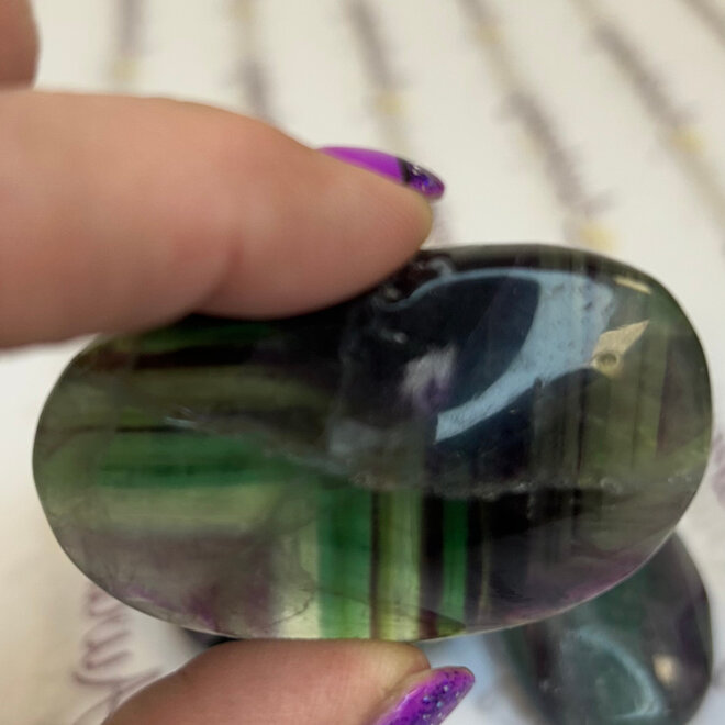 Rainbow Fluorite Palm Pillow Pocket Stone - Med - Large