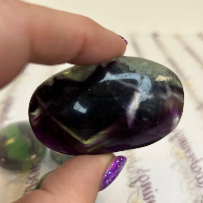 Rainbow Fluorite Palm Pillow Pocket Stone - Med - Large