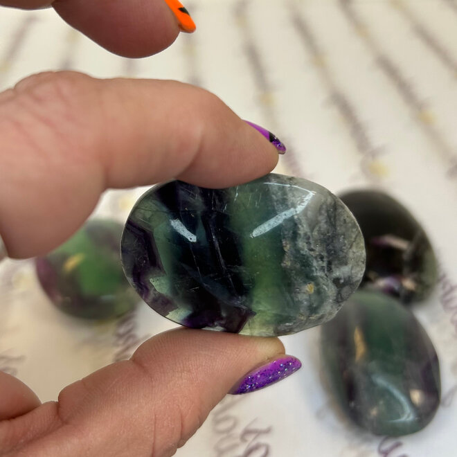 Rainbow Fluorite Palm Pillow Pocket Stone - Med - Large