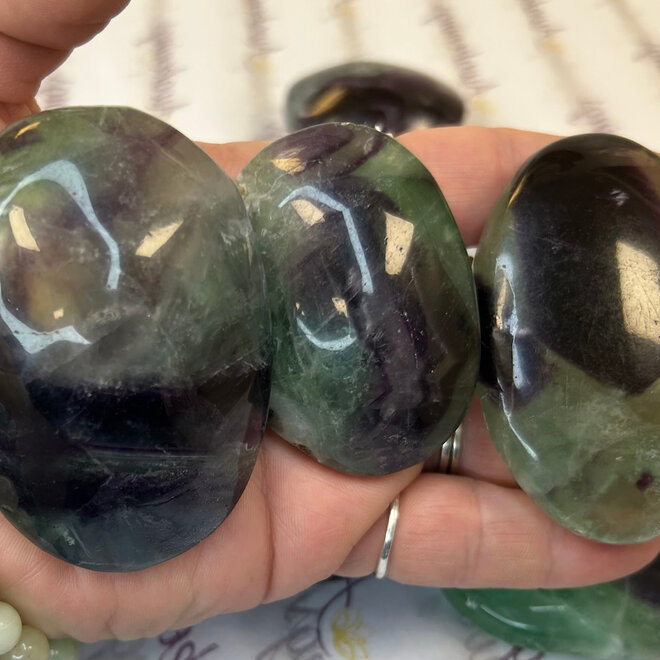 Rainbow Fluorite Palm Pillow Pocket Stone - Med - Large