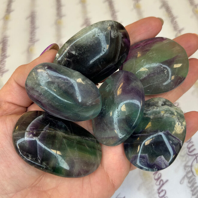 Rainbow Fluorite Palm Pillow Pocket Stone - Med - Large