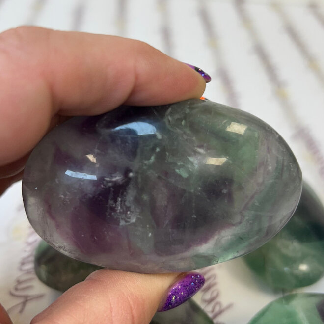 Rainbow Fluorite Palm Pillow Pocket Stone - XL Large