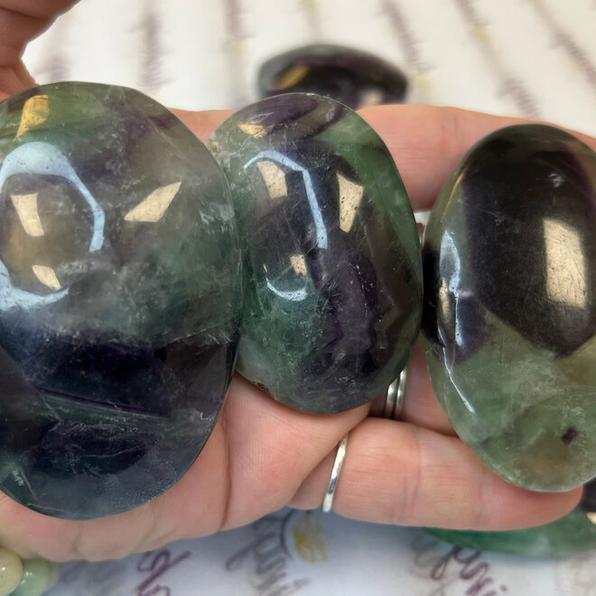 Rainbow Fluorite Palm Pillow Pocket Stone - XL Large