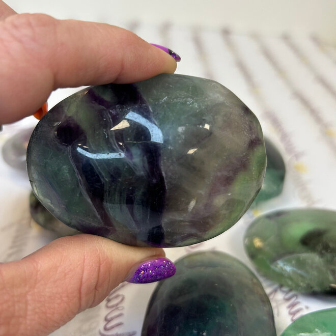 Rainbow Fluorite Palm Pillow Pocket Stone - XL Large