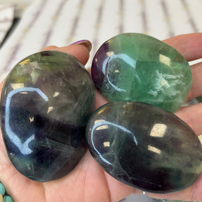 Rainbow Fluorite Palm Pillow Pocket Stone - XL Large