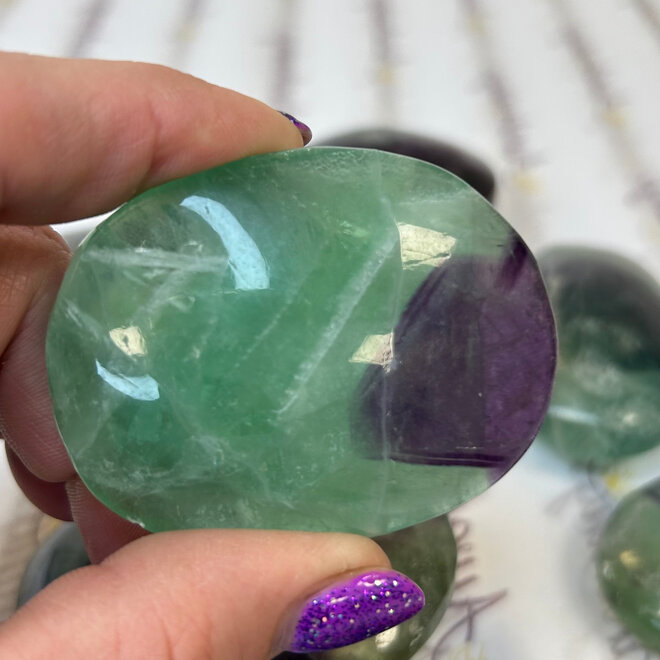 Rainbow Fluorite Palm Pillow Pocket Stone - XL Large