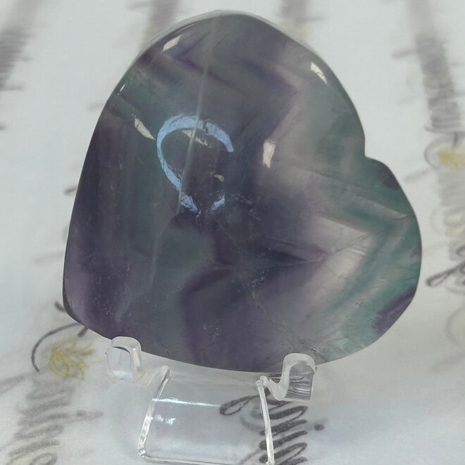 Rainbow Fluorite Puffy Heart - Large  With Plastic Stand