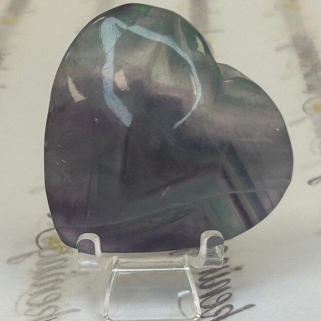 Rainbow Fluorite Puffy Heart - Large  With Plastic Stand