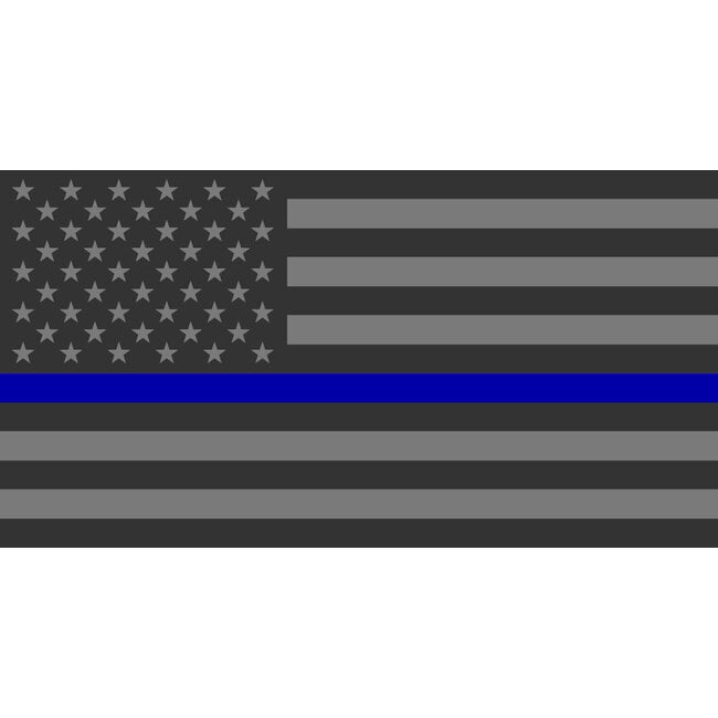 Thin Blue Line American Flag Skull Decal - Grayscale with Blue Stripe