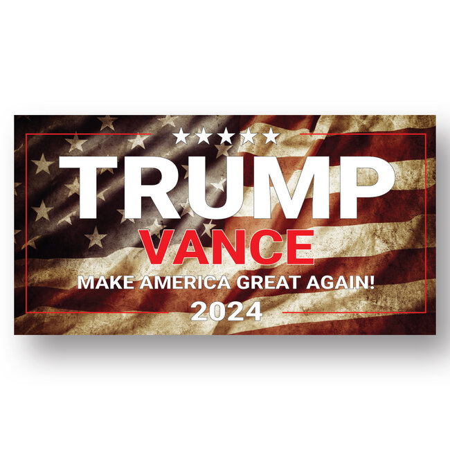 Trump Vance 2024 Sticker with Vintage Flag Background