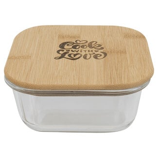 18oz Square Glass Container with Bamboo Lid - Custom Engraving or Full-Color Printing