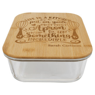 50oz Rectangle Glass Container with Bamboo Lid - Custom Engraving or Full-Color Printing