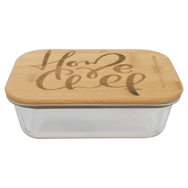 35oz Rectangle Glass Container with Bamboo Lid - Custom Engraving or Full-Color Printing