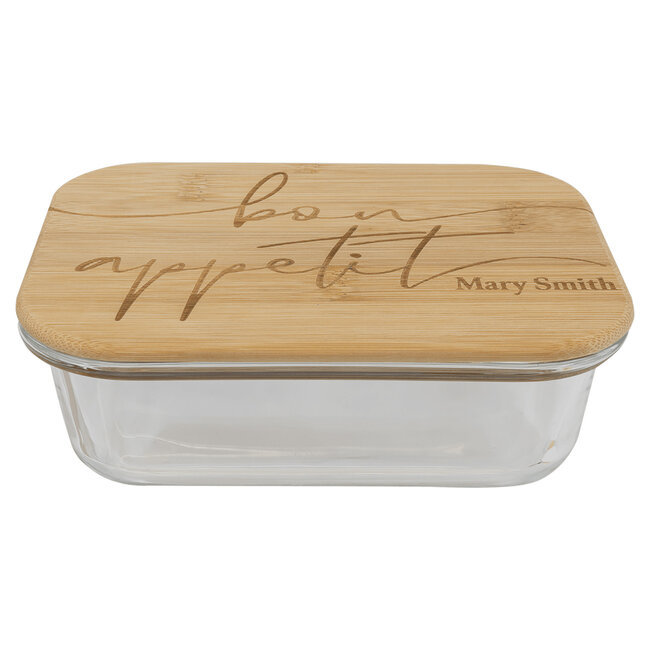 21oz Rectangle Glass Container with Bamboo Lid - Custom Engraving or Full-Color Printing