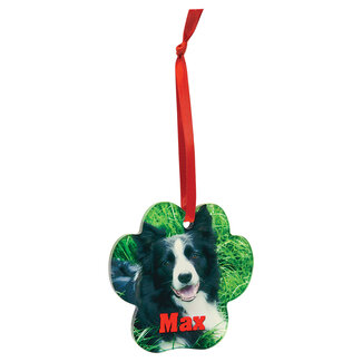 Paw Shaped Acrylic Ornament with Red Ribbon - Custom Full-Color Printing