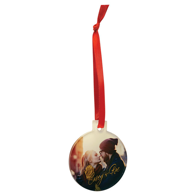 2 1/2" Round Acrylic Ornament with Red Ribbon - Custom Full-Color Printing