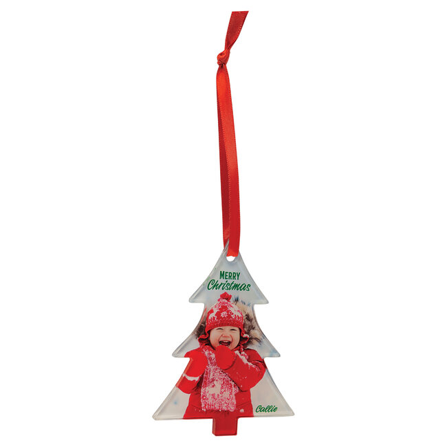 3" x 4" Christmas Tree Acrylic Ornament with Red Ribbon - Custom Full-Color Printing